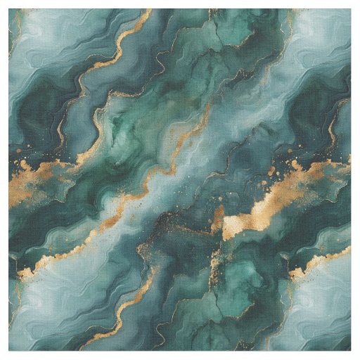 Teal / Green / Gold Marble Fabric