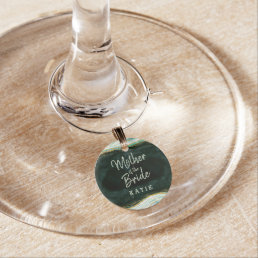 Teal Green &amp; Gold Mother of the Bride Personalized Wine Charm