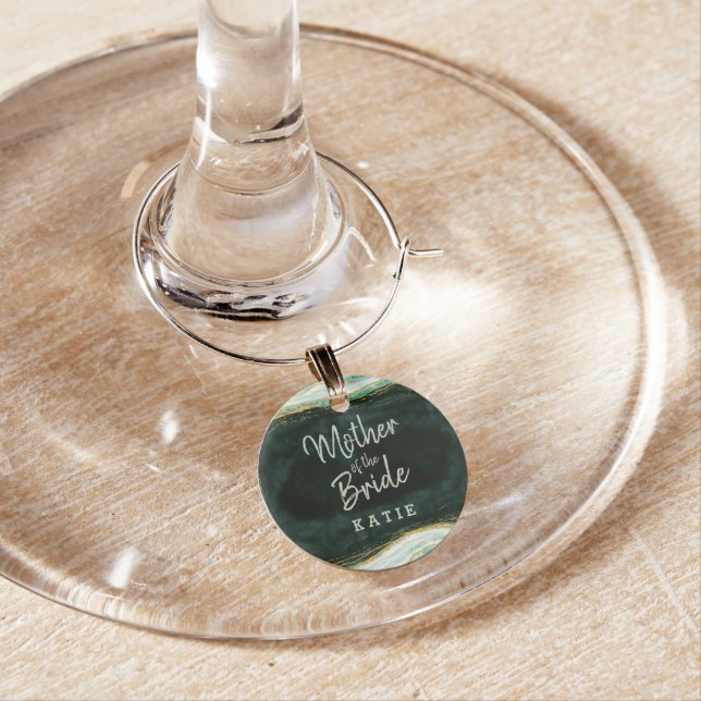 Teal Green & Gold Mother of the Bride Personalized Wine Charm (In Situ)