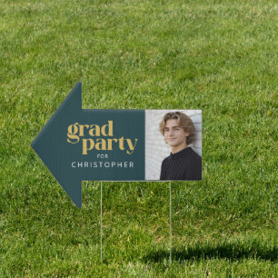Teal Green Gold Photo Arrow Graduation Party Sign
