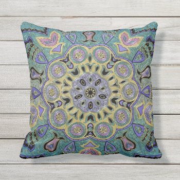 Teal Green Gold Purple Pentagram Mandala Outdoor Pillow by Skinssity at Zazzle