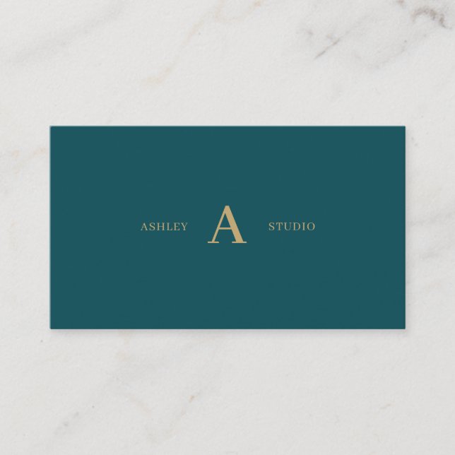 Teal Green & Gold Simple Minimal Professional  Business Card (Front)