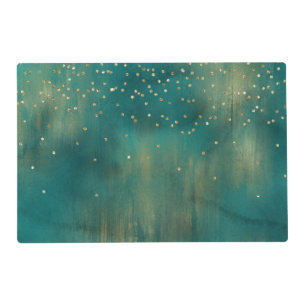 Teal Green Gold Sparkle Dots   Placemat