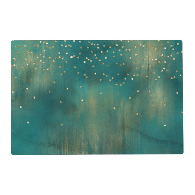 Teal Green Gold Sparkle Dots   Placemat (Front)