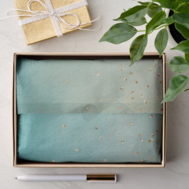 Teal Green Gold Sparkle Dots Tissue Paper (Gift)