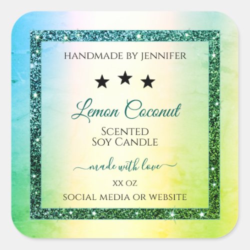 Teal Green Gradient Glitter Sparkle Product Labels