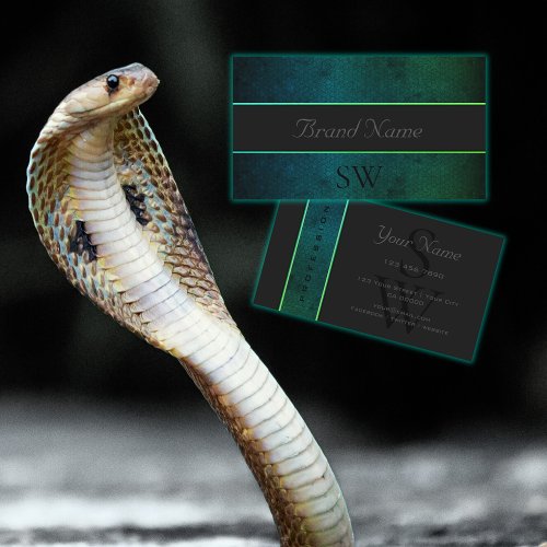 Teal Green Gradient Snake Pattern with Monogram Business Card