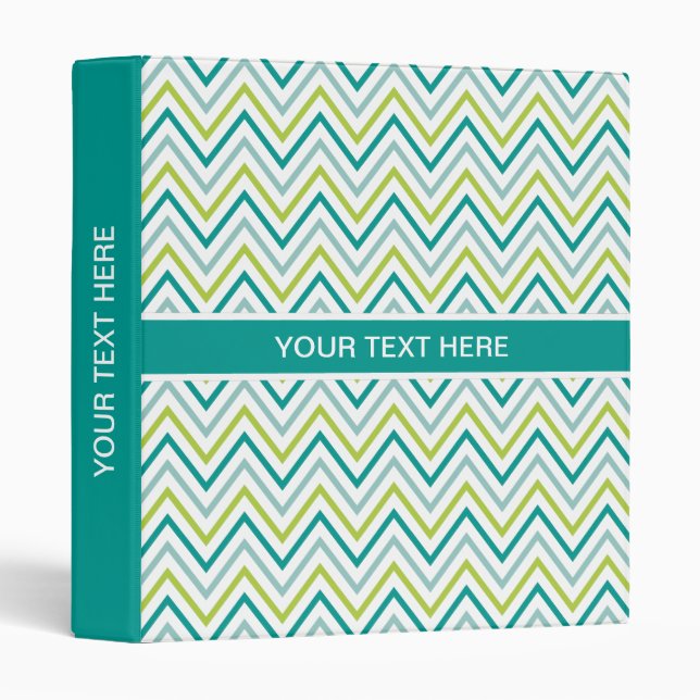 Teal Green Grey Chevron Zigzag Monogram 3 Ring Binder (Front/Spine)