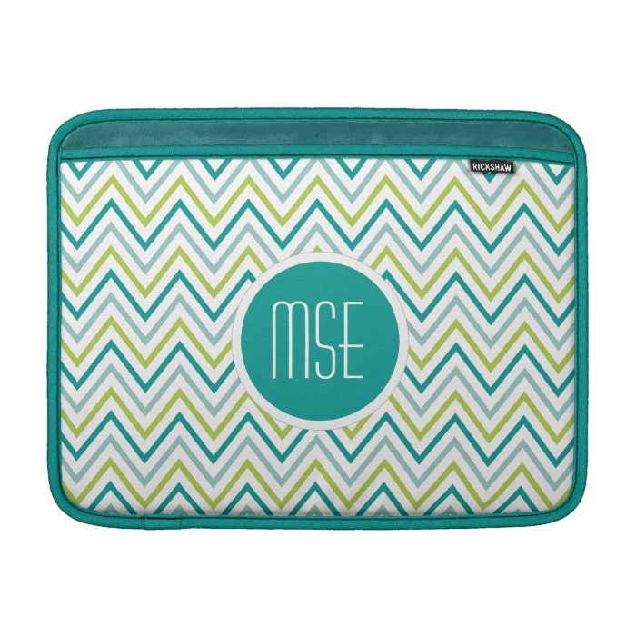 Teal Green Grey Chevron Zigzag Monogram MacBook Sleeve