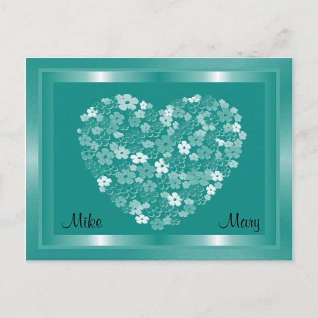 Teal Green Heart of Flowers Framed Postcard (Front)