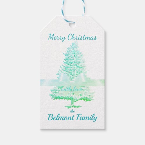 Teal Green Holiday Tree Satin Ribbon Bow Elegant Gift Tags