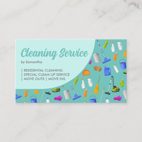 Teal Green House Cleaning Service Business Card