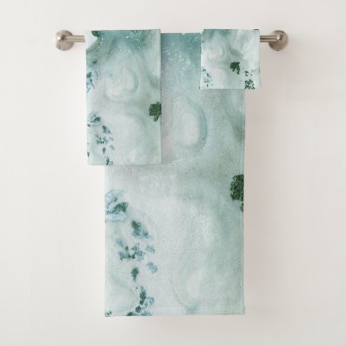 Teal Green Ink Marble Glam 1 wall decor art Bath Towel Set