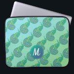 Teal Green iridescent Peacock Pattern Monogram Laptop Sleeve<br><div class="desc">Cute peacock pattern on green and aquamarine two tone colored background with elegant monogram.</div>