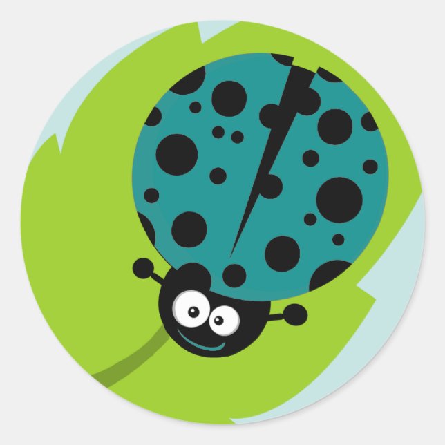 Teal Green Ladybug Classic Round Sticker (Front)