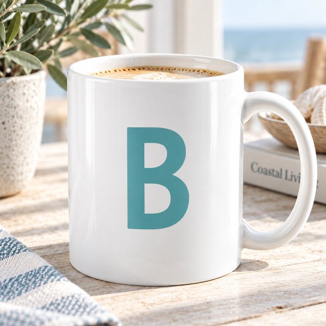 Teal Green Large Initial Letter Modern Monogram Coffee Mug (Creator Uploaded)