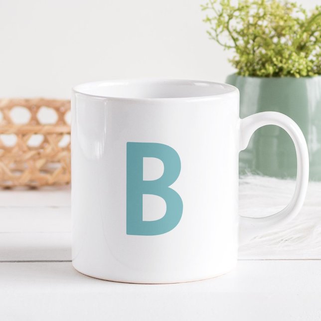 Teal Green Large Initial Letter Modern Monogram Coffee Mug (Creator Uploaded)