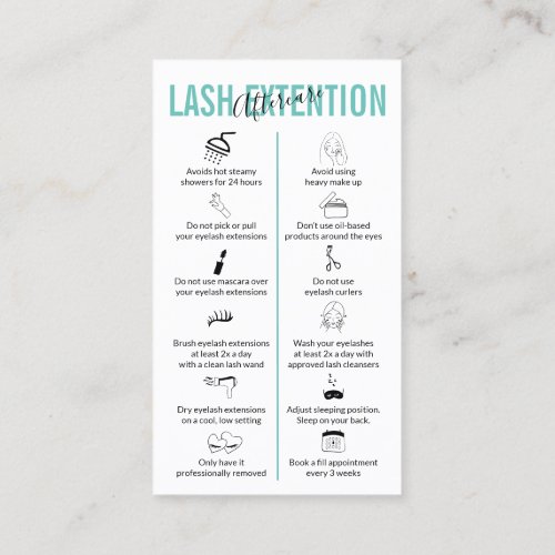 Teal Green Lash Extension Aftercare Business Card