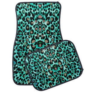 Teal Green Leopard Animal Print Car Mats