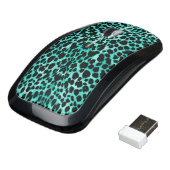 Teal Green Leopard Animal Print Wireless Mouse (Angled)
