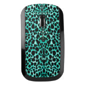 Teal Green Leopard Animal Print Wireless Mouse (Front)