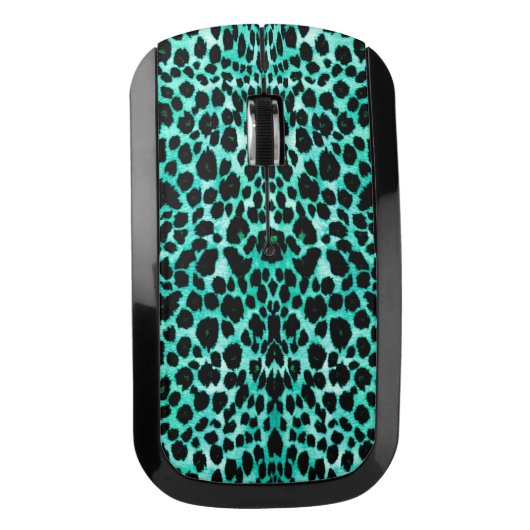 Teal Green Leopard Animal Print Wireless Mouse (Front)