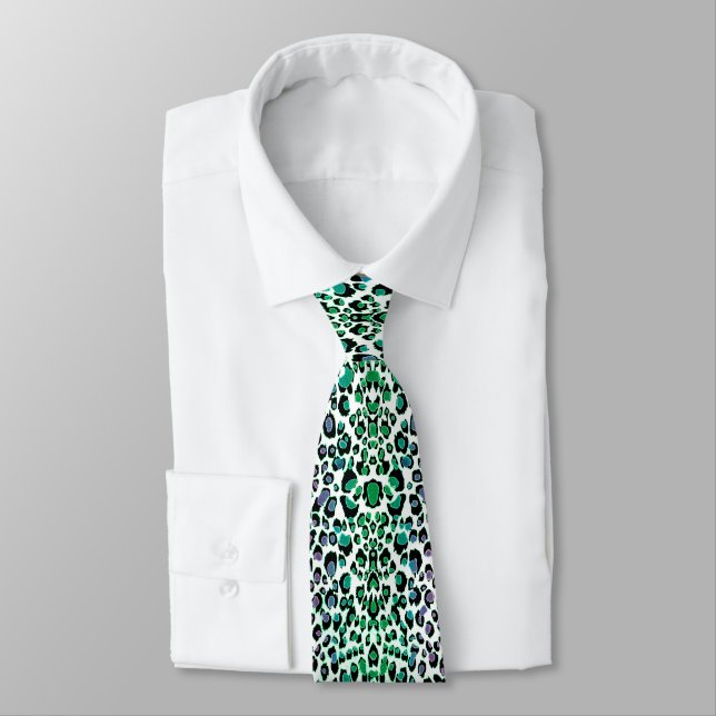 Teal Green Leopard Print Neck Tie (Tied)