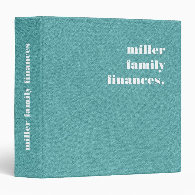 Teal-Green Linen and White Text Retro Design 3 Ring Binder (Front/Spine)