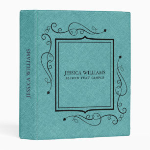 Teal Green linen texture simple black frame Mini Binder
