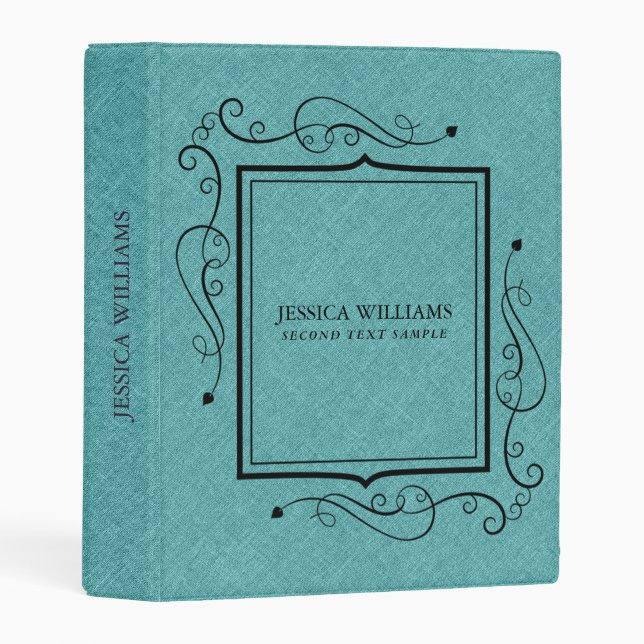 Teal Green linen texture simple black frame Mini Binder (Front/Spine)