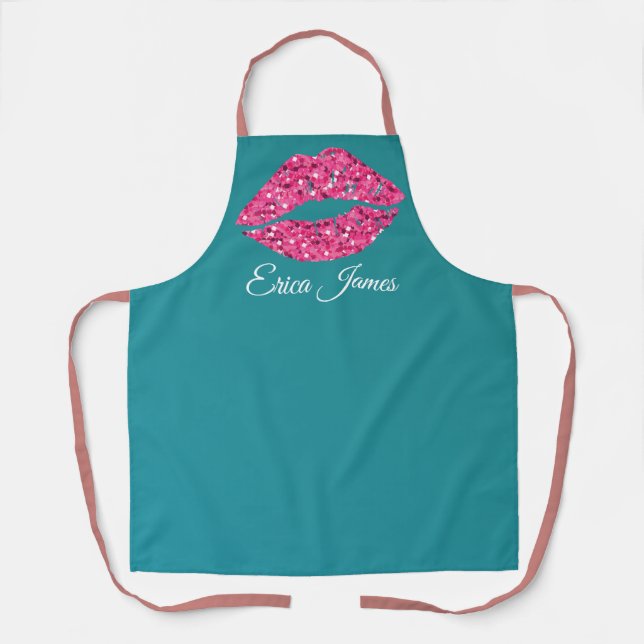 Teal Green Lips Beauty Salon Apron (Front)