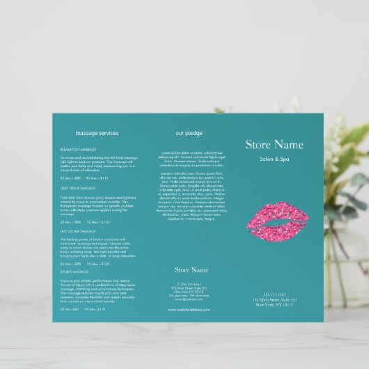 Teal Green Lips Beauty Salon Trifold Bruchure (Standing Front)