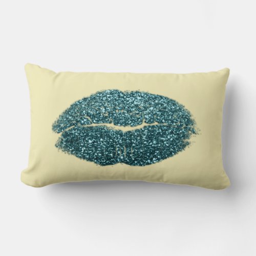 Teal Green Lips Glitter Pastel Canary Beauty Kiss Lumbar Pillow