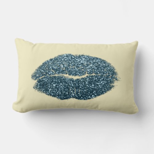 Teal Green Lips Glitter Yellow Canary Beauty Kiss Lumbar Pillow