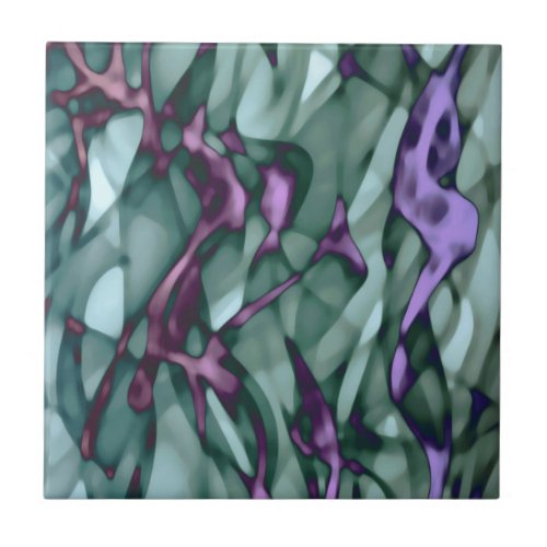 Teal Green Magenta Purple Red Pink Abstract Art Ceramic Tile