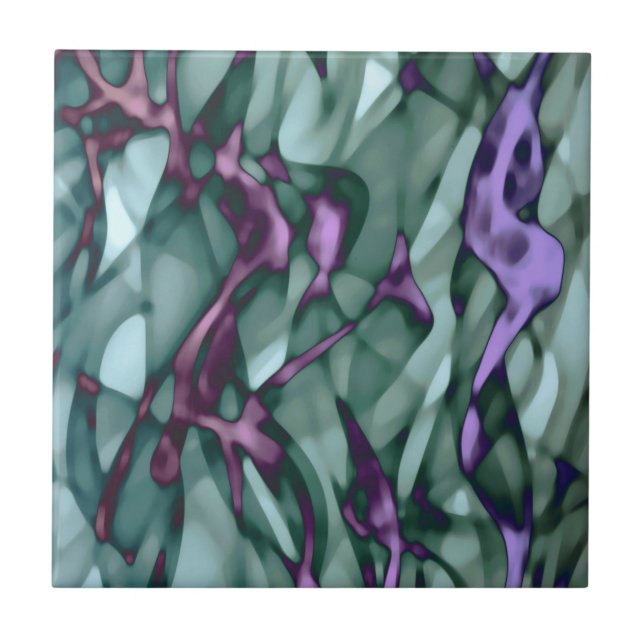 Teal Green Magenta Purple Red Pink Abstract Art Ceramic Tile (Front)