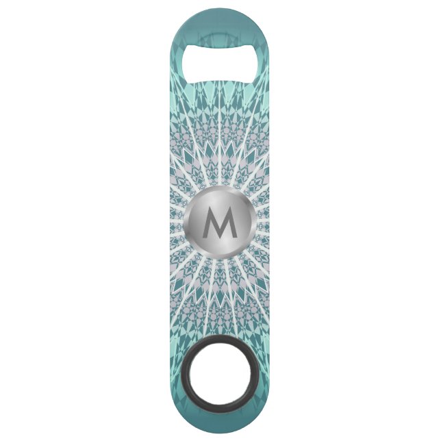 Teal Green Mandala Monogram Bar Key (Back)