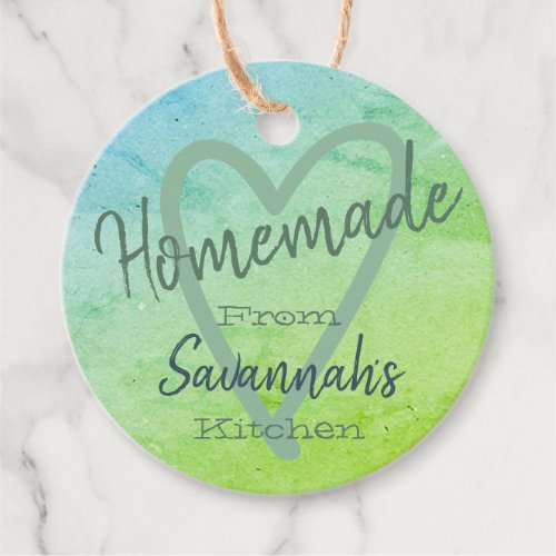 Teal Green Marble Homemade with Love Kitchen Paper Favor Tags