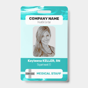 Teal Green Marble Photo Barcode Logo Medical Staff Badge
