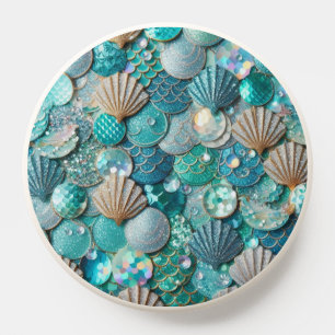 Teal Green Mermaid Tail Scales Print Seashells PopSocket