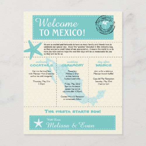 Teal Green Mexico Wedding Welcome Letter