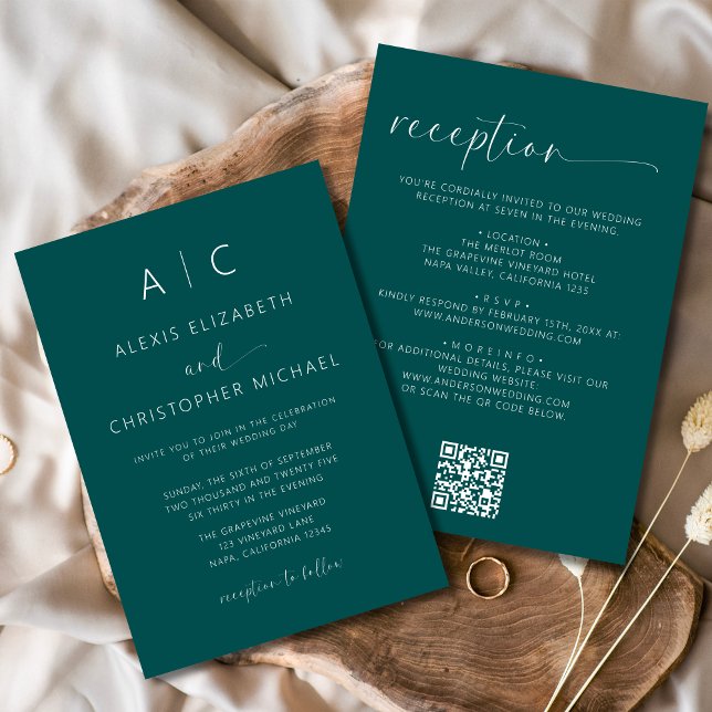 Teal Green Minimalist All In One Wedding QR Code Invitation (Creator Uploaded)