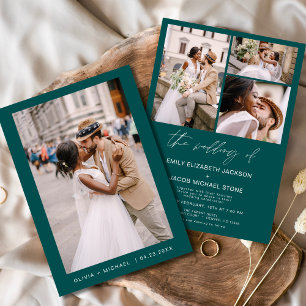 Teal Green Minimalist Elegant Photo Wedding  Invitation