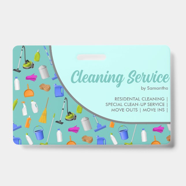 Teal Green Minimalist House Cleaning Service Badge (Front)