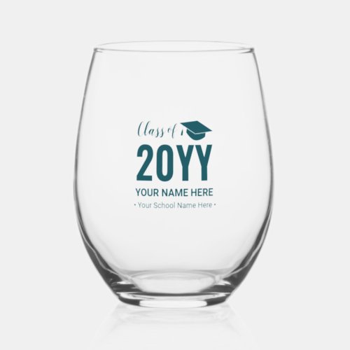 Teal Green  Modern Graduation Gift Custom Text Stemless Wine Glass