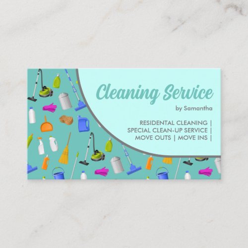 Teal Green Modern House Cleaning Service Business Card