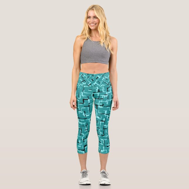 Teal Green Modern Pattern  Capri Leggings (Front)