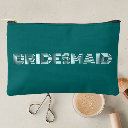 Teal Green Modern Typography Bridesmaid Accessory Pouch