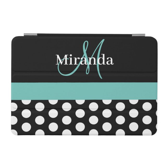  Teal Green Monogram Black White Polka Dot iPad Mini Cover (Horizontal)