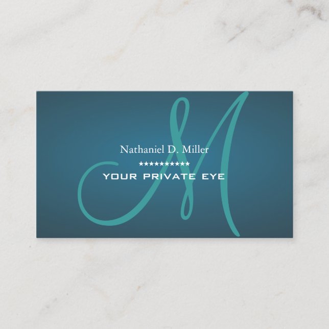 Teal Green Monogram business card (Front)